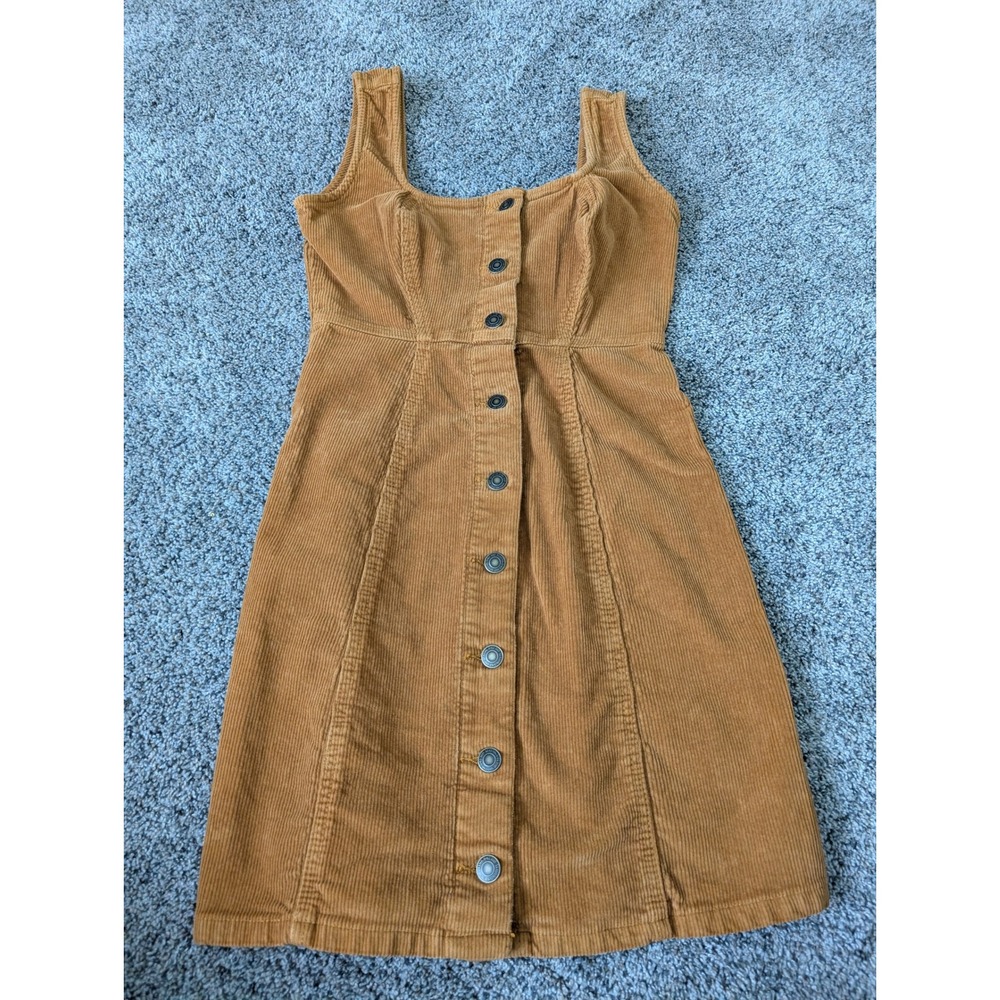 SO‎ Womens Tan Corduroy Button Front Pinafore Mini Dress XS Camel Brown RN73277